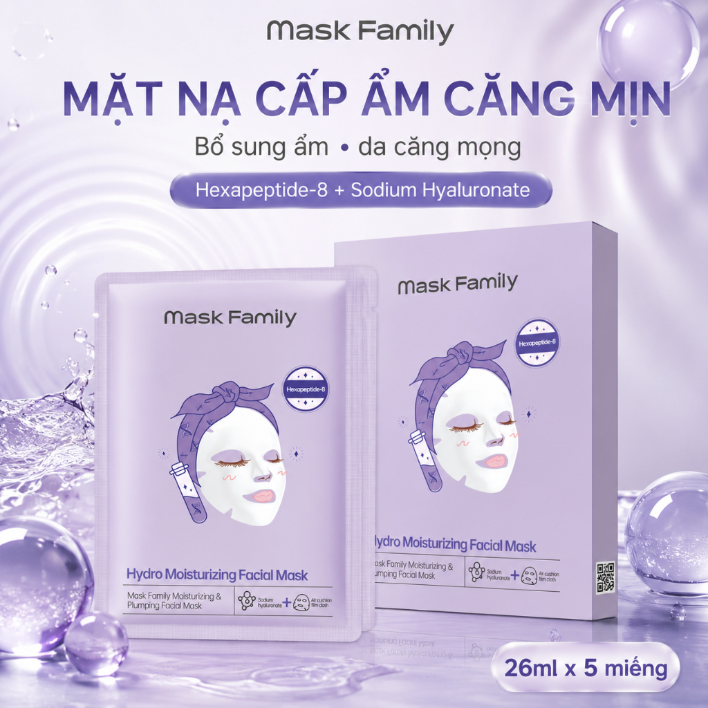 Mặt Nạ Cấp Ẩm Mask Family Hydro Moisturizing Facial Mask Cho Da Khô Thiếu Nước (26ml x 5 Miếng)