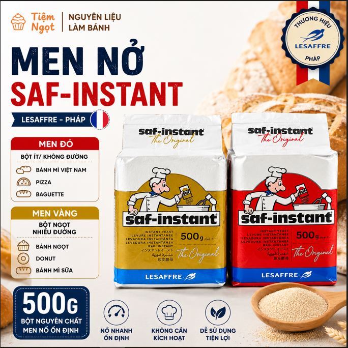 Men Nở Khô Saf-Instant 500g Lesaffre | Men Đỏ & Men Vàng | Instant Dry Yeast Làm Bánh Mì, Pizza, Don