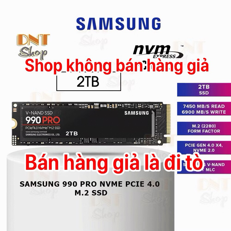 Ổ cứng SSD Samsung 990 PRO 2TB PCIe Gen 4.0 x4 NVMe V-NAND M.2 2280 (MZ-V9P2T0BW) BH 5 Năm