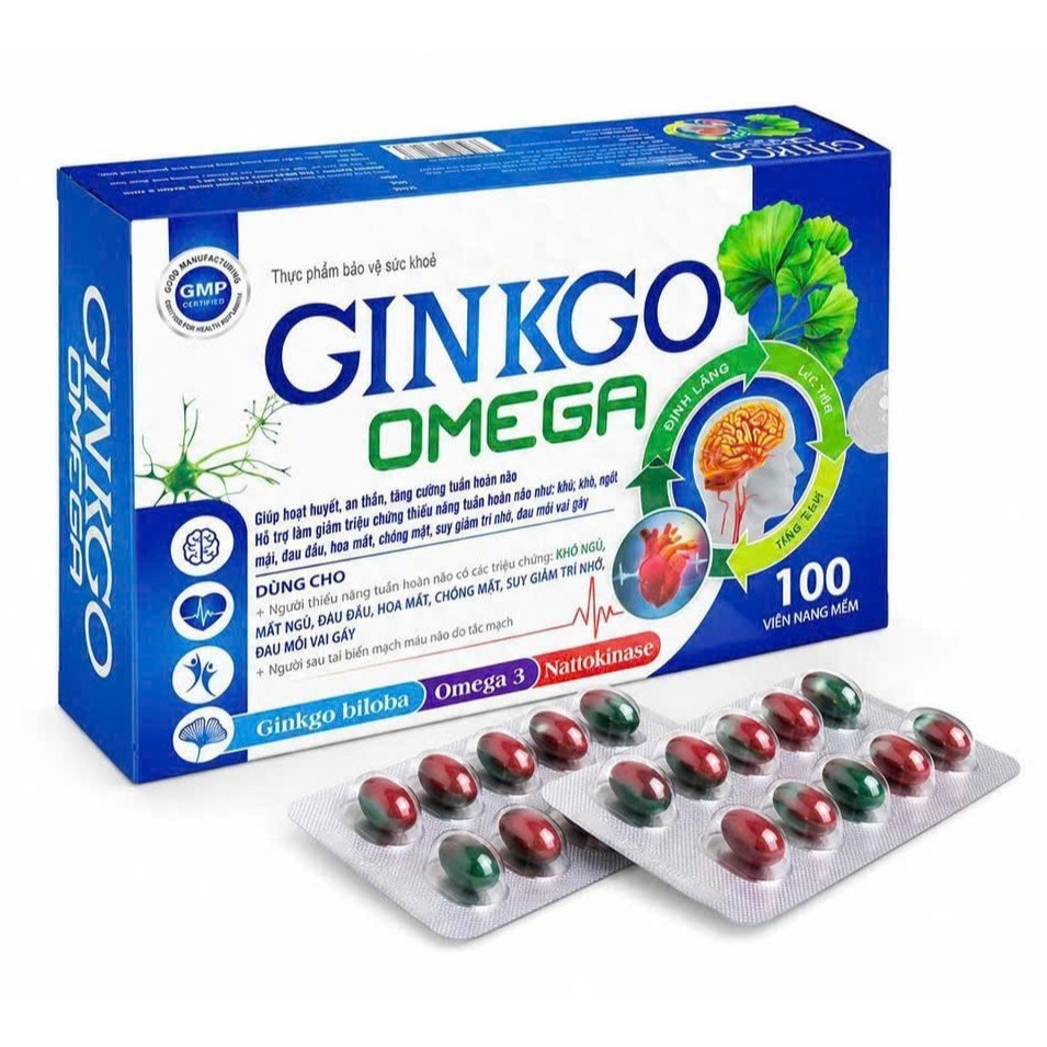 Ginkgo Omega 3 Ginkgo Biloba Q10 Cải thiện trí nhớ chứng mất ngủ hoạt huyết dưỡng não đau đầu chóng 