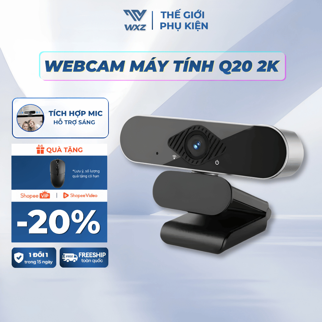 Webcam PC Laptop Q20 2K Có Mic, Siêu Nét, Webcam Máy Tính Cao Cấp Hỗ Trợ Sáng Học Online, Livestream