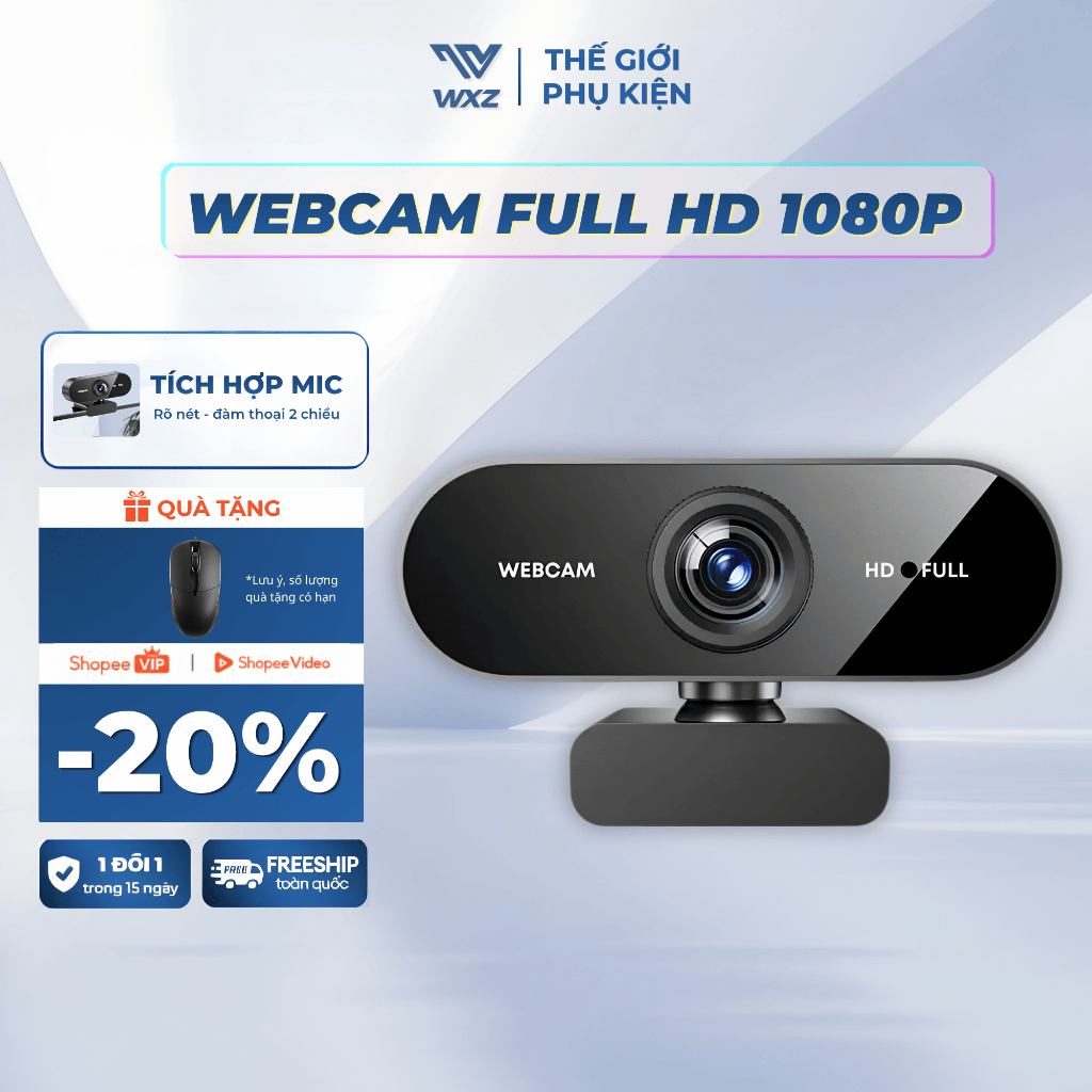 Webcam Máy Tính Full HD 1080p, Có Mic, Camera Laptop PC Dùng Học Online…