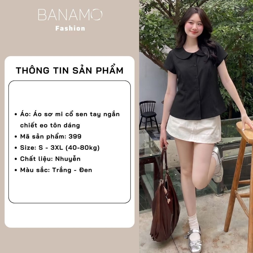 Áo sơ mi nữ BIGSIZE Banamo Fashion áo cổ sen tay ngắn chiết eo tôn dáng dễ phối đồ phong cách Hàn Quốc 399 | BigBuy360 - bigbuy360.vn