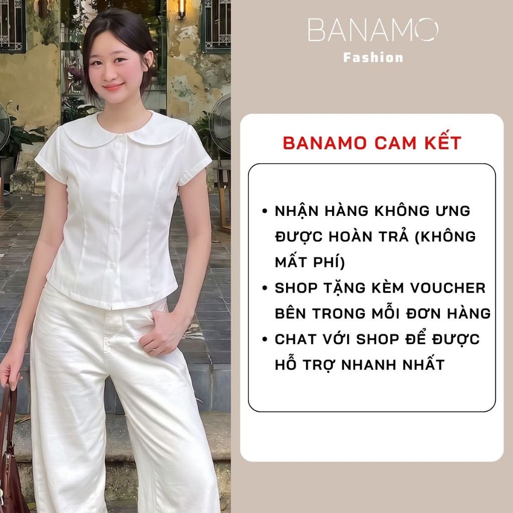Áo sơ mi nữ BIGSIZE Banamo Fashion áo cổ sen tay ngắn chiết eo tôn dáng dễ phối đồ phong cách Hàn Quốc 399 | BigBuy360 - bigbuy360.vn