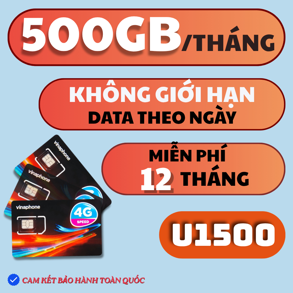 MIỄN PHÍ TRỌN GÓI 1 NĂM | Sim Data 5G Vina Ưu Đãi Khủng U1500 12VD89P 12D159V D500 FHAPPY 12FCLUB 14
