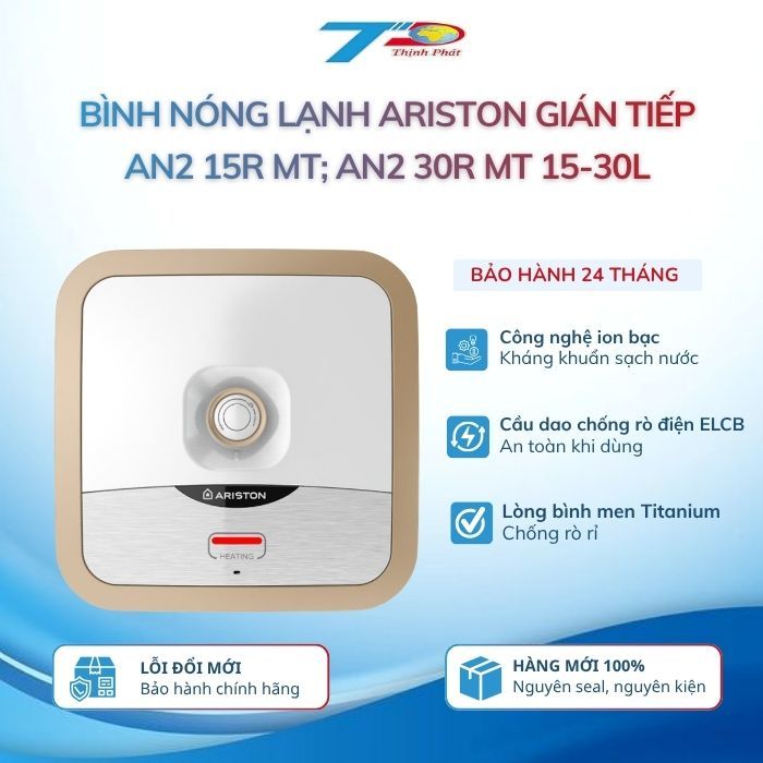 Bình nóng lạnh Ariston gián tiếp AN2 15R MT; AN2 30R MT 15-30L bình vuông|Bảo hành chính hãng