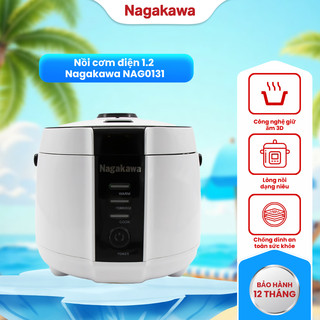 Nồi cơm điện tử 1.2l nagakawa nag0131 500w, 3 chức năng nấu cơm nấu cháo giữ ấm phù hợp gia đình 4 người, bảo hành 1 năm