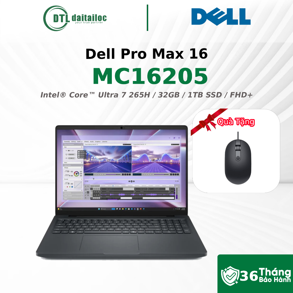 Laptop Dell Pro Max 16 MC16250 Core Ultra 7 265H 32GB 1TB SSD RTX PRO 500 6GB 16" FHD+ Linux | Chính