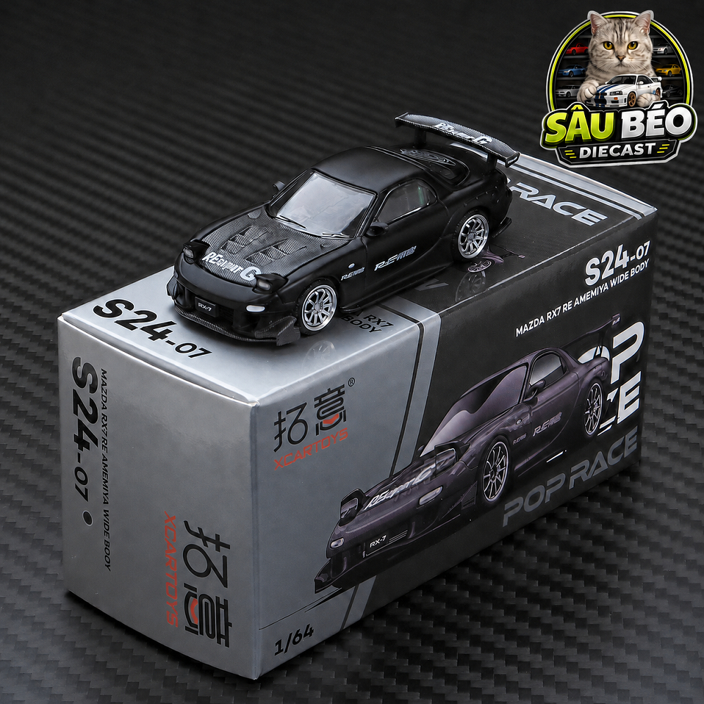 MÔ HÌNH XE 1/64 Poprace Mazda RX7 widebody đen – CHÍNH HÃNG