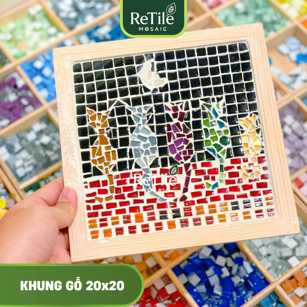 Khung gỗ 15x15, khung gỗ 20x20, khung tranh mosaic, khung gỗ trang trí handmade, khung đựng ảnh