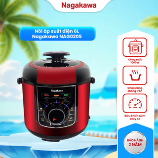 Nồi áp suất điện 6L Nagakawa đa năng NAG0205, công suất 1000W, lòng nồi chống dính Teflon, bảo hành 12 tháng
