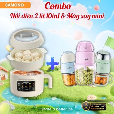 (MỚI) Combo Nồi Điện Nấu Cháo 10in1 Samono 2Lít SW-DG07 và Máy Xay Thịt mini 0.3L SW-MC200S/ MFC600