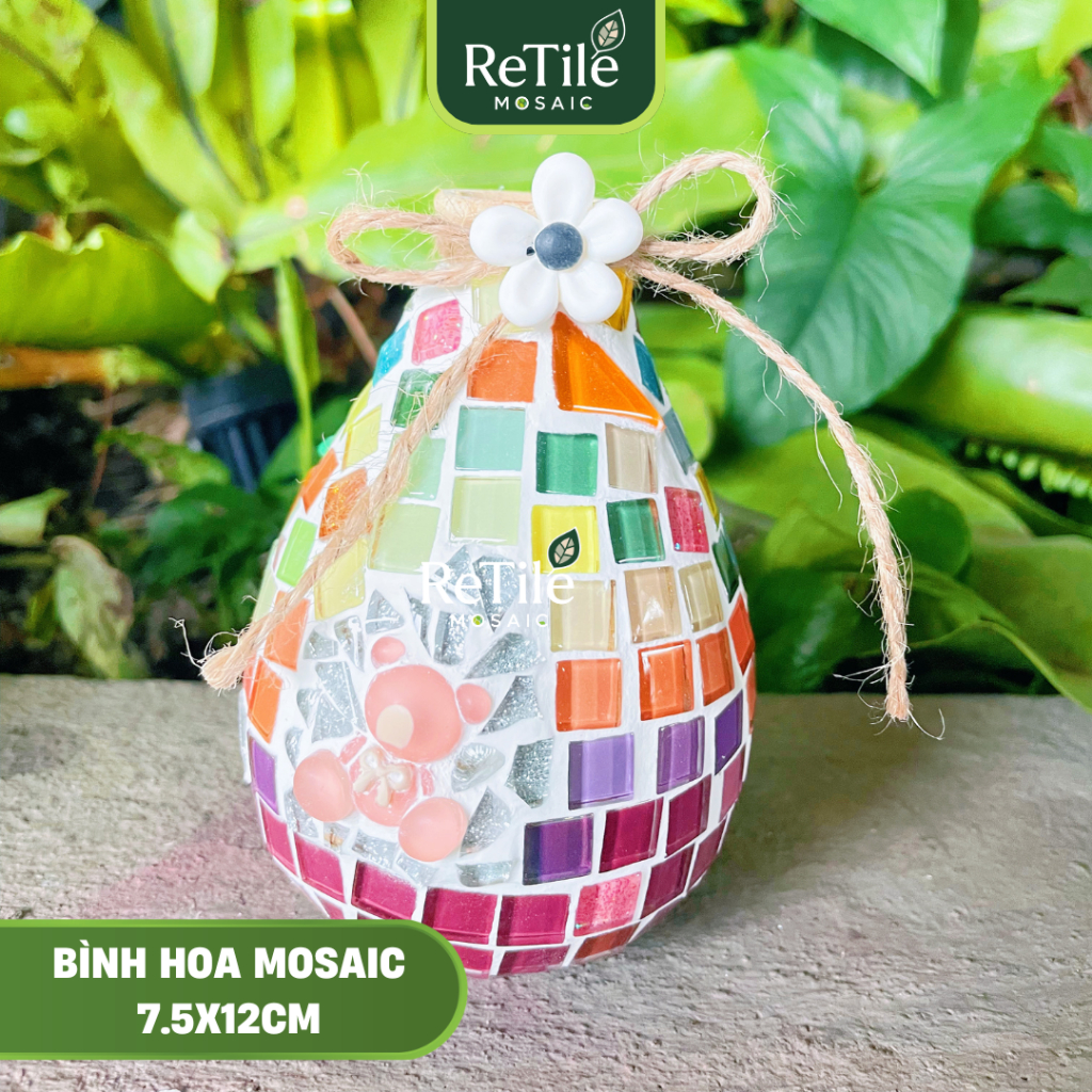 Bình hoa gỗ - chậu sen đá, bình hoa trang trí mosaic, chậu hoa trang trí mosaic - quà tặng handmade 