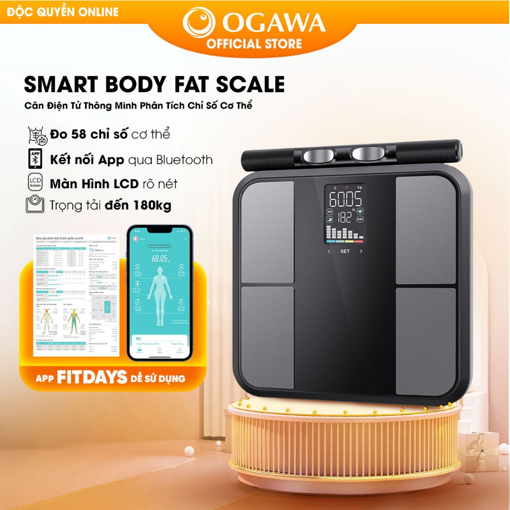 [OGAWA_HN] Cân điện tử-OGAWA-AC1204, kết nối app, đo 58 chỉ số