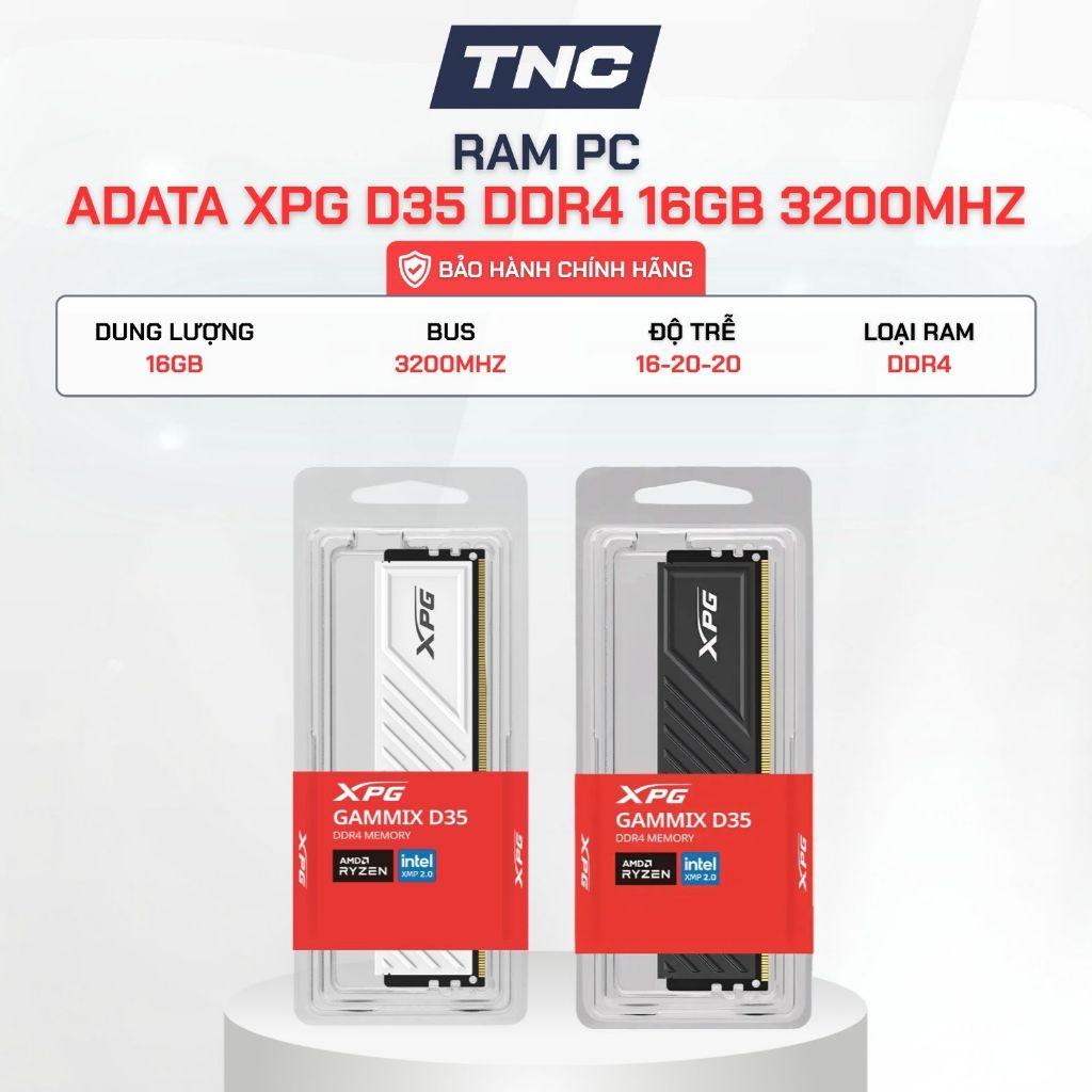 Ram PC Adata XPG D35 DDR4 16GB 3200MHz Đen/Trắng - Bảo Hành 36 Tháng - TNC STORE
