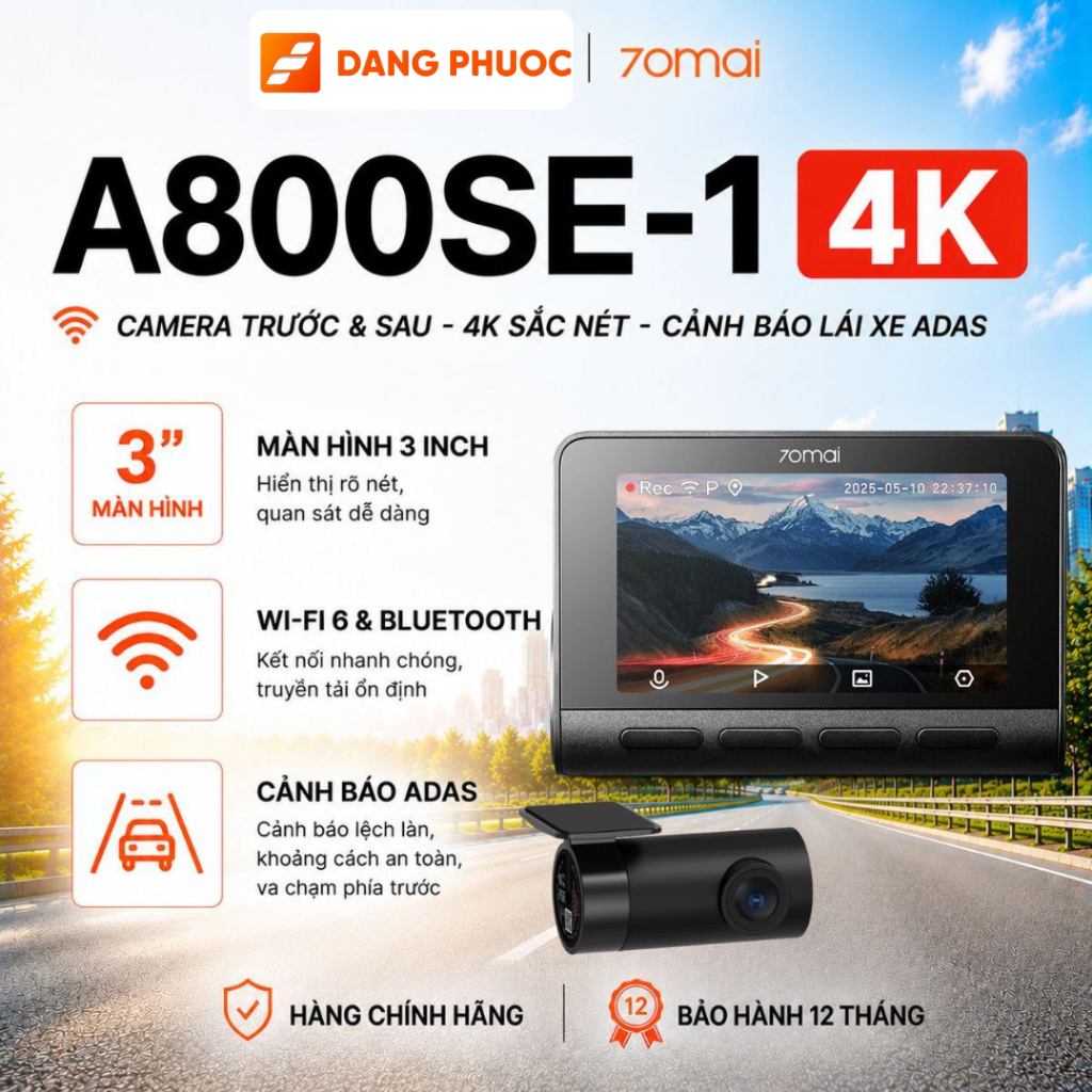 Camera Hành Trình 70mai A800SE A800SE 1 4K UHD HDR GPS Wifi ADAS Ghi Hình Trước Sau Quay Đêm 24H