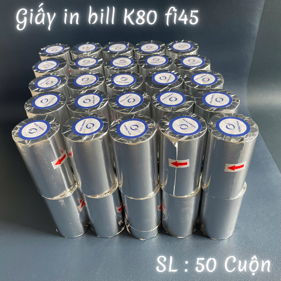 Giấy in nhiệt K80 x 45, giấy in bill K80x45 có bọc bạc loại thường