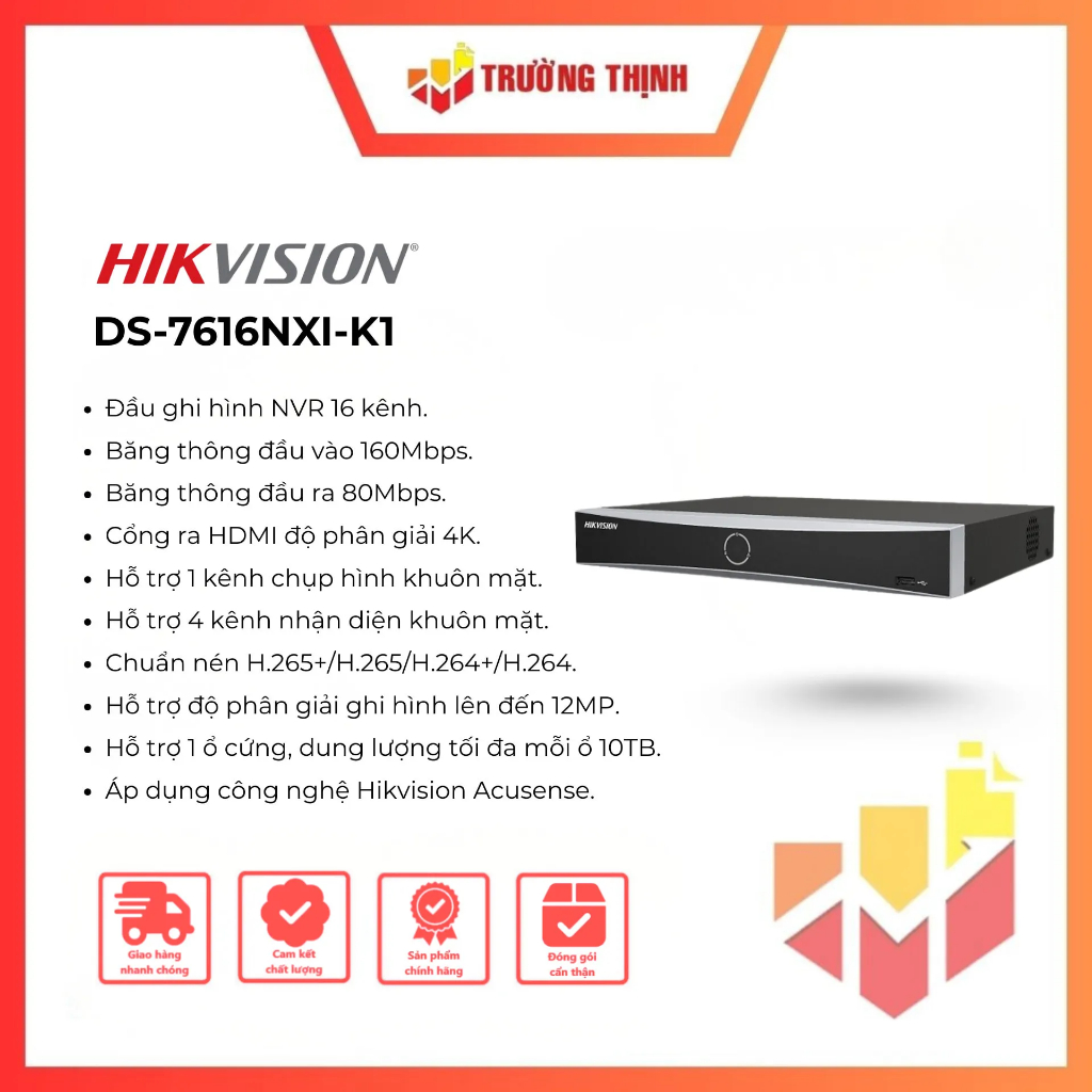 Đầu ghi NVR Hikvision DS-7616NXI-K1 |16 kênh IP| 160 Mbps tốc độ cao