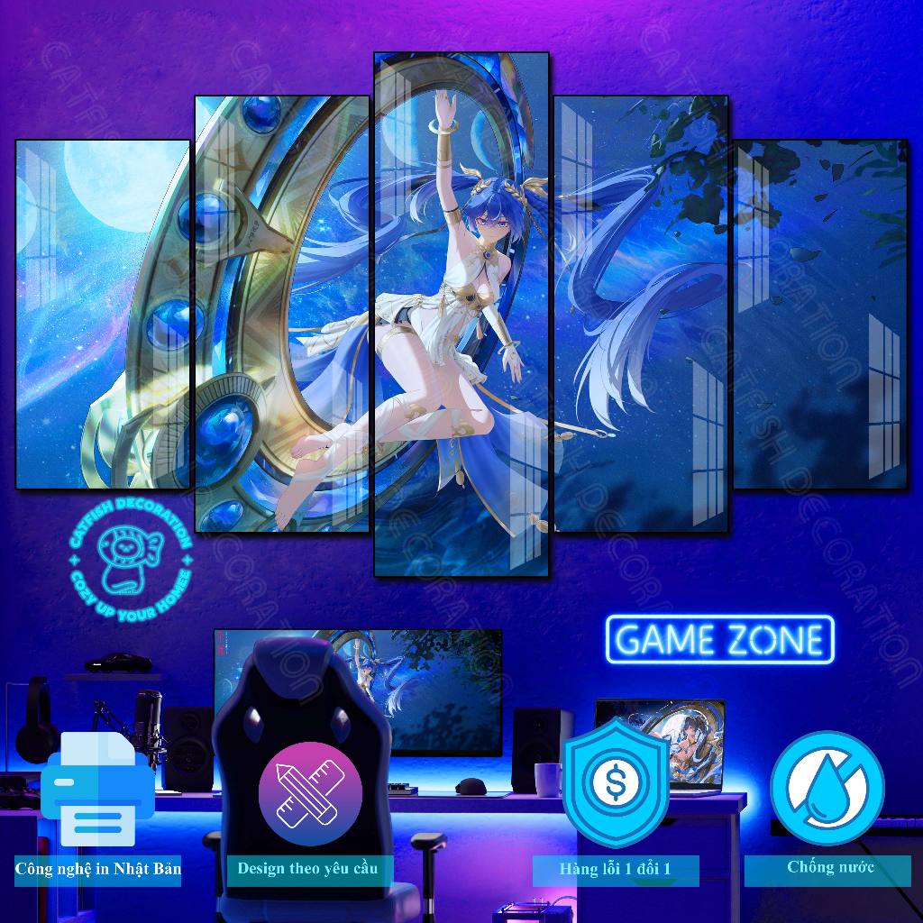 Tranh Ghép 5 Dán Tường IUNO - WUTHERING WAVES - Formex Tráng Gương - Decor Gaming - Wuwa