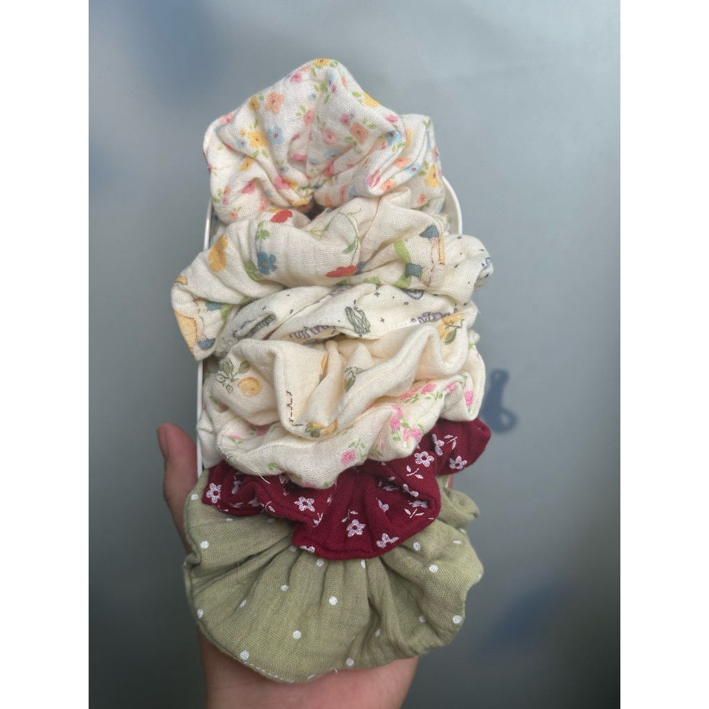 [ SIZE TO ] Cột tóc Scrunchies vải xô Muslin