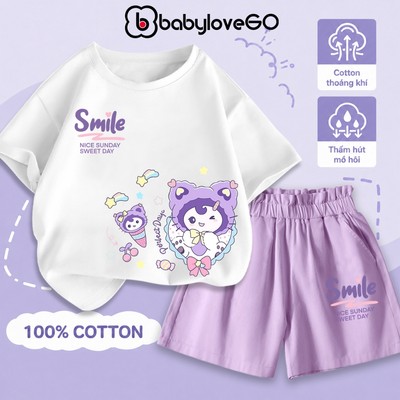 Đồ bộ bé gái BabyloveGO mẫu mới 2026 bộ áo thun quần kaki cho bé in hình KUROMI dễ thương