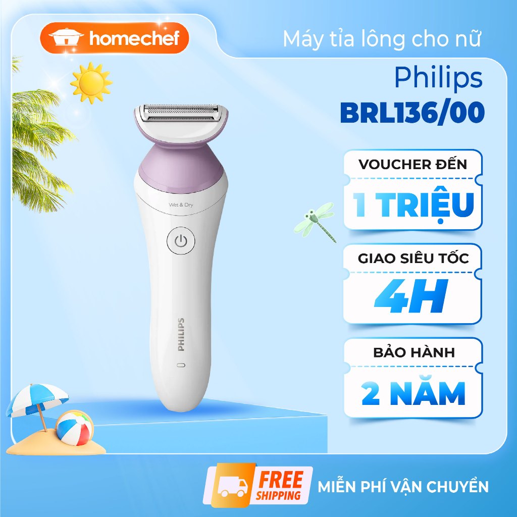 Máy làm sạch lông cá nhân cho nữ Philips BRL136, an toàn cho da, bảo hành 2 năm | Hàng chính hãng