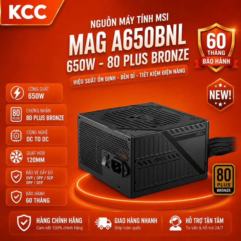 Nguồn máy tính MSI MAG A650BNL – 650W – 80 Plus Bronze | Bảo hành 60 tháng