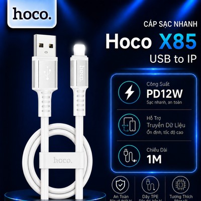 Cáp sạc nhanh PD12W USB to IP Hoco X85 hỗ trợ truyền dữ liệu dùng cho 14 trở xuống, dài 1M