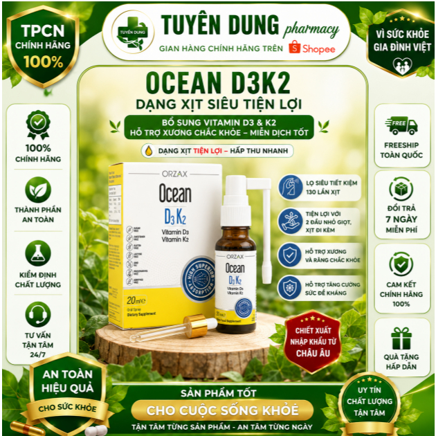 Vitamin D3K2 Ocean Dạng Xịt 20ml ORZAX – Bổ Sung Vitamin D3 & K2  Hỗ Trợ Hấp Thu Canxi và Dưỡng Chất