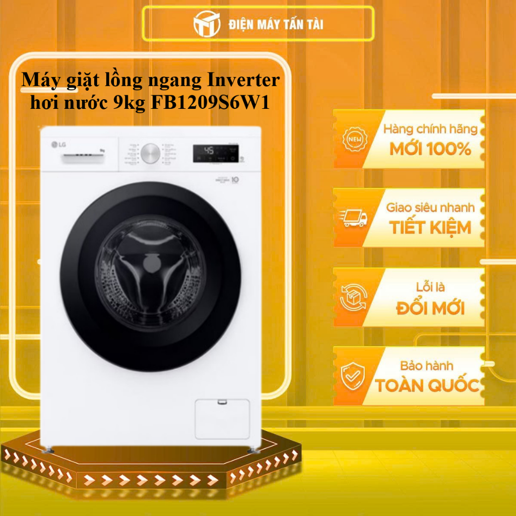 (HCM) - FB1209S6W1 - Máy giặt LG Inverter  9kg FB1209S6W1 - GIẶT HƠI NƯỚC