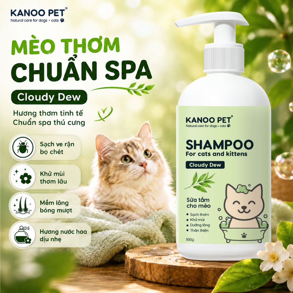 Sữa tắm cho MÈO KANOO PET 500g thơm mát, mượt lông, khử mùi hôi.