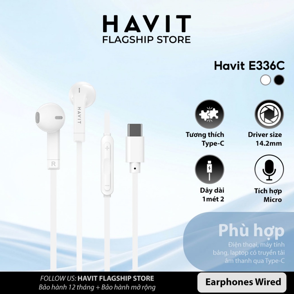 Tai Nghe Có Dây Havit E336C Type-C Thiết Kế Bền Nhẹ Kiểu Dáng Semi-inear