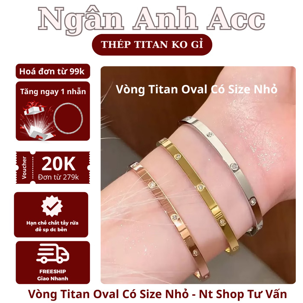 Vòng tay nam nữ thép titan cao cấp không đen gỉ màu trắng, vàng Ngân Anh Acc trang sức đeo hàng ngày không đen