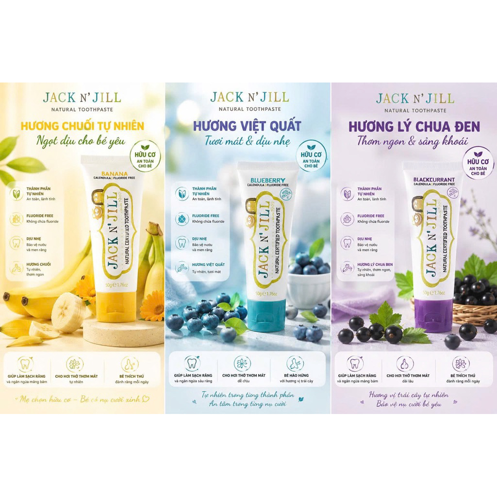 [ORGANIC - Hữu cơ] Kem đánh răng trẻ em Jack N' Jill nuốt được của Úc 50g date xa