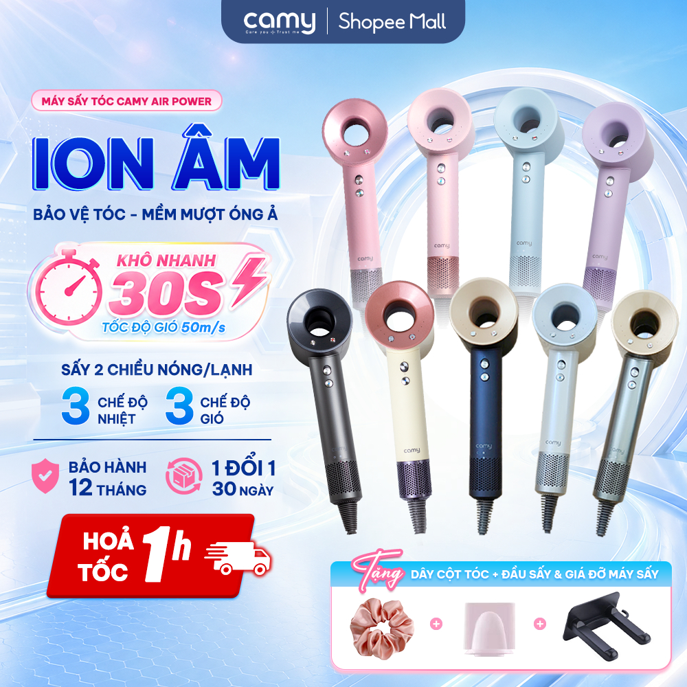 Máy sấy tóc ion âm Camy Air Power tốc độ cao 1600W BH 12 tháng tạo kiểu bảo vệ tóc 2 chiều nóng lạnh