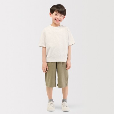 [26AW] MUJI Áo Nỉ Mỏng Cổ Tròn Tay Ngắn-Trẻ Em