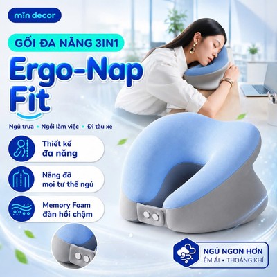 Gối Đa Năng Memory Foam Ergo-Nap Fit Mịn Decor, Gối Văn Phòng Chống Đau Mỏi Cổ, Gối Ngủ Trưa, Kê Cổ