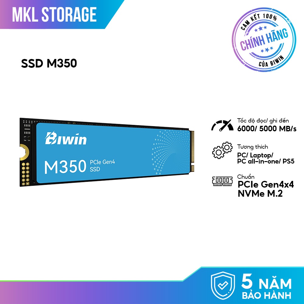Ổ cứng gắn trong SSD BIWIN M350 PCIe Gen4x4 NVMe M.2 500GB  Bảo hành 5 năm chính hãng 1 đổi 1
