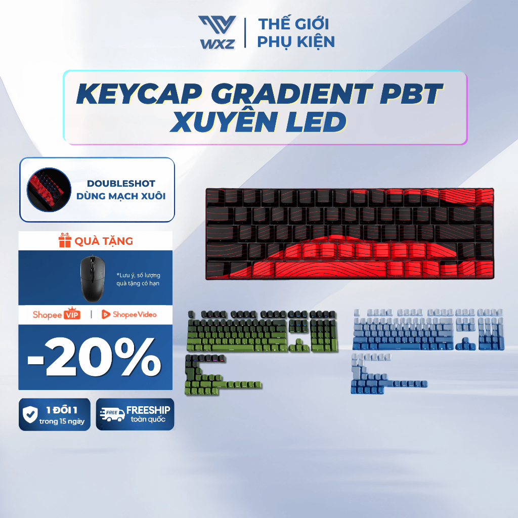 Keycap Gradient PBT Xuyên LED Full Size , Keycap PBT Doubleshot Dùng Cho Mạch Xuôi Máy Tính