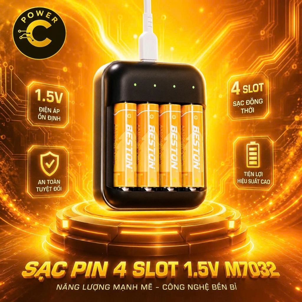 Bộ sạc pin AA/AAA 1.5V Beston M7032 hỗ trợ sạc nhanh, tự ngắt khi đầt