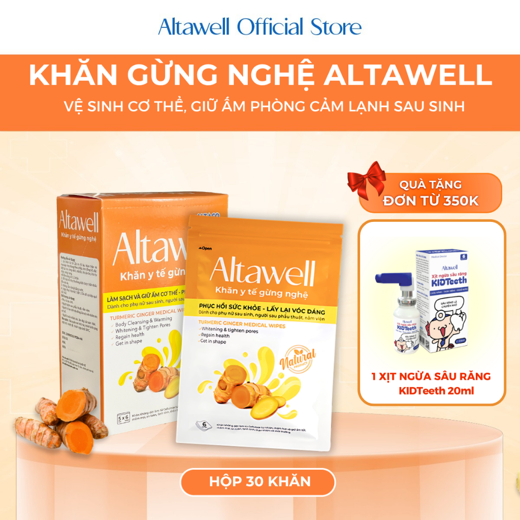 Khăn Gừng Nghệ Altawell - Hỗ Trợ Làm Sạch Khử Mùi Sáng Da Giữ Ấm - Nghệ Nano Curumin Hiệu Quả