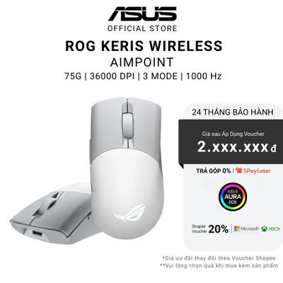 Chuột  ASUS ROG KERIS Wireless AIMPOINT 90MP02V0-BMUA10 gaming FPS không dây màu trắng ROG 36000 DPI