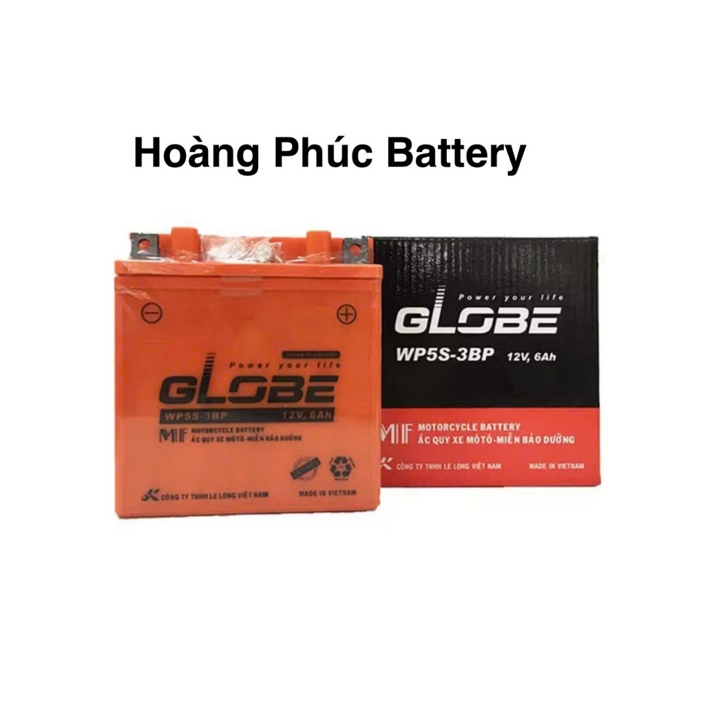 Bình ắc quy Globe WP5S-3BP 12V 6Ah dành cho xe Dream, Wave, Viva, Jupiter, Sirius