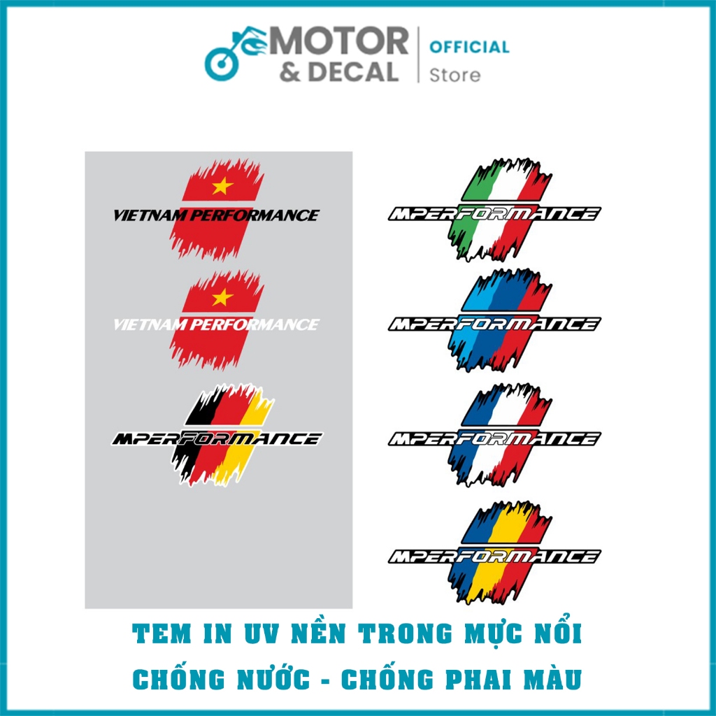 Tem Performance ITALY / AMG / ĐỨC / PHÁP ( giá 1 cặp ) Tem UV cao cấp chống nước chống phai màu