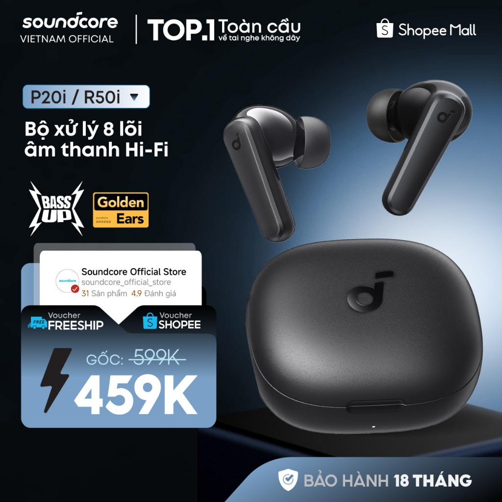 Tai nghe bluetooth soundcore R50i (P20i) siêu nhỏ gọn | 30 giờ phát nhạc | Chống nước IPX5 | Tích hợp phiên dịch | BigBuy360 - bigbuy360.vn