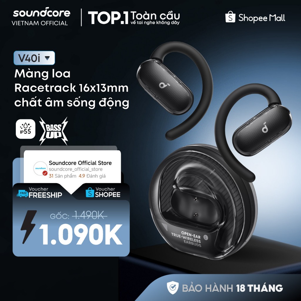 Tai nghe đeo vành tai bluetooth Open-Ear Soundcore V40i | Màng loa lớn | Chống nước và bụi IP55 | Tích hợp phiên dịch