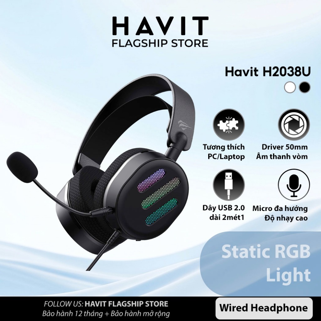 Tai Nghe Chụp Tai Có Dây Havit H2038U Chip GeneraPlus Micro 360 độ | Kết nối USB 7.1