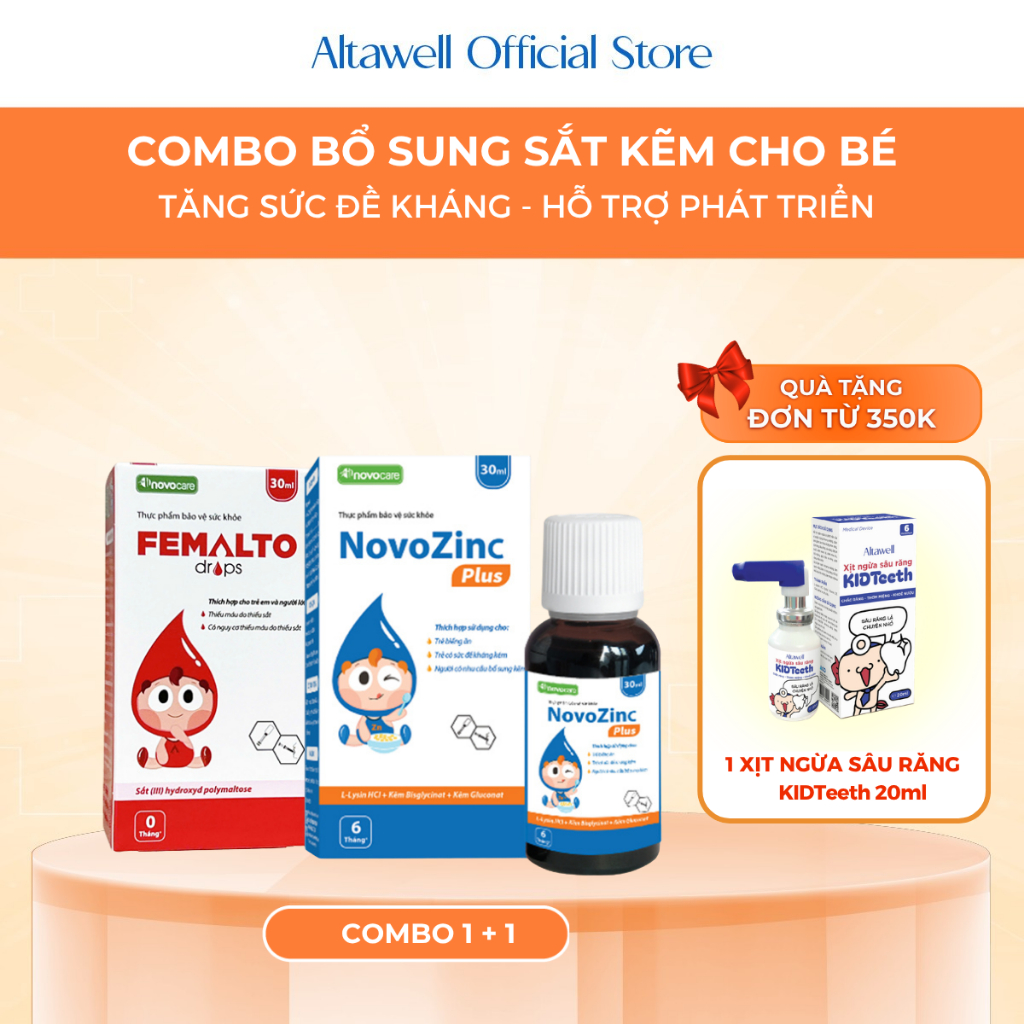 [Chính Hãng] Combo Sắt Kẽm Cho Bé Femalto Drops, NovoZinc Plus Giúp Bé Ăn Ngon, Tăng Đề Kháng - Comb