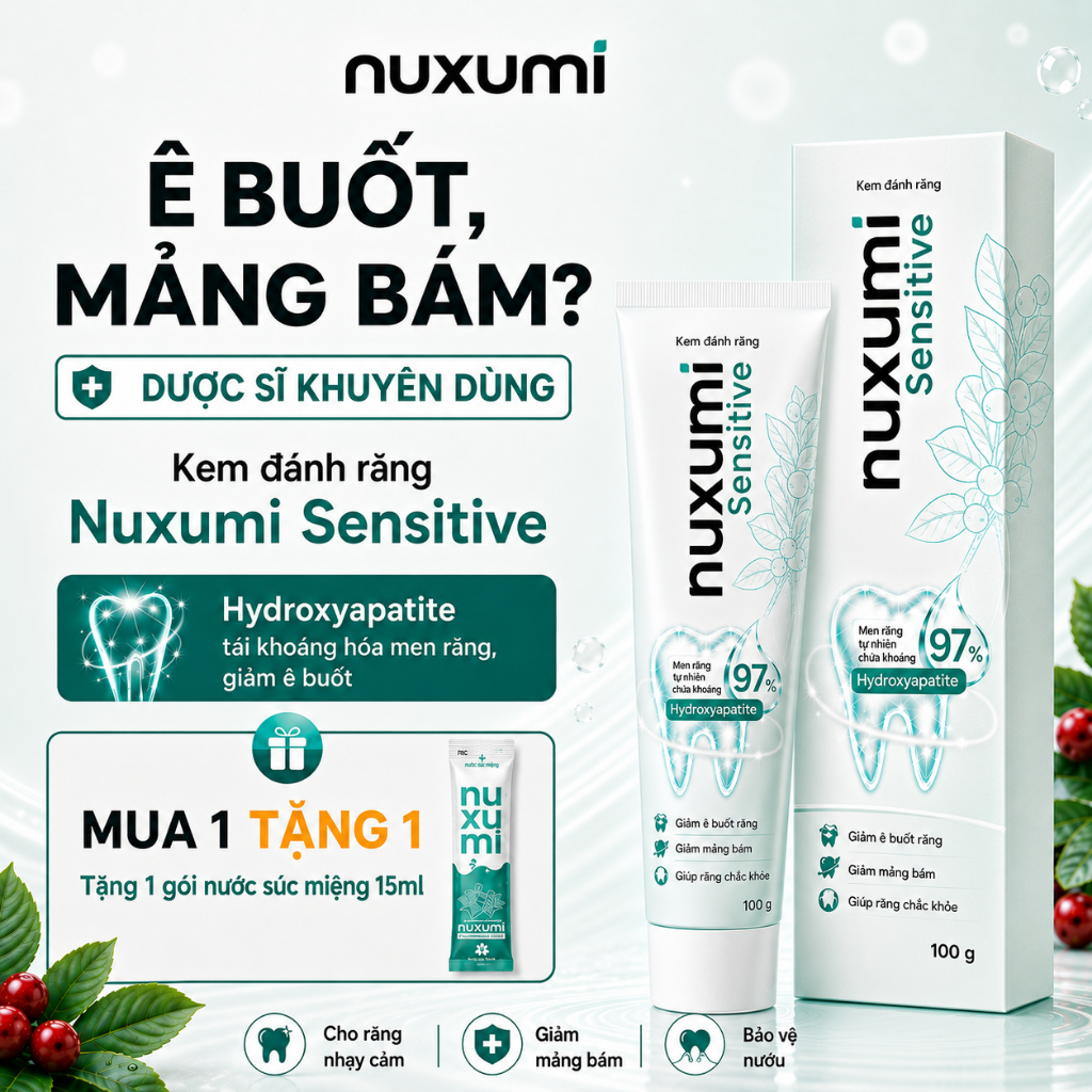 Kem Đánh Răng Nuxumi Sensitive, Loại Sạch Mảng Bám, Tái Khoáng Men Răng, Giảm Ê Buốt 100g