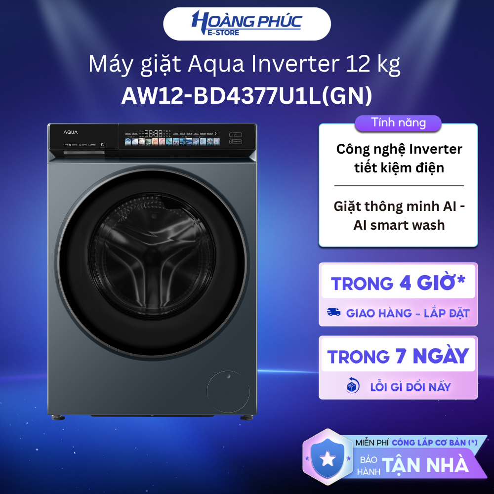 AW12-BD4377U1L(GN) - Máy giặt Aqua Inverter 12 kg AW12-BD4377U1L(GN) {Ship HCM 0Đ}
